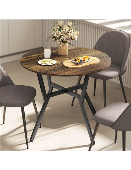 HOMCOM Dining Table, Round Kitchen Table with Black Legs, Anti-slip Foot Pads for Living Room, Dining Room 90 x 76 cm, Rustic Br - pic 172372 | FastDaddyshop