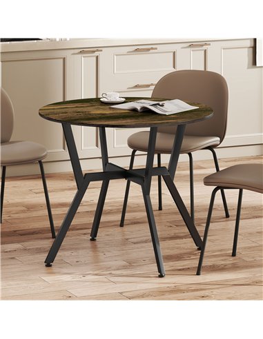HOMCOM Dining Table, Round Kitchen Table with Black Legs, Anti-slip Foot Pads for Living Room, Dining Room 90 x 76 cm, Rustic Br