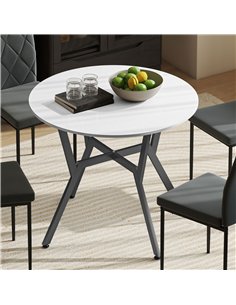HOMCOM Dining Table, Round Kitchen Table with Black Legs for Living Room, Dining Room 90 x 76 cm, High Gloss White 2