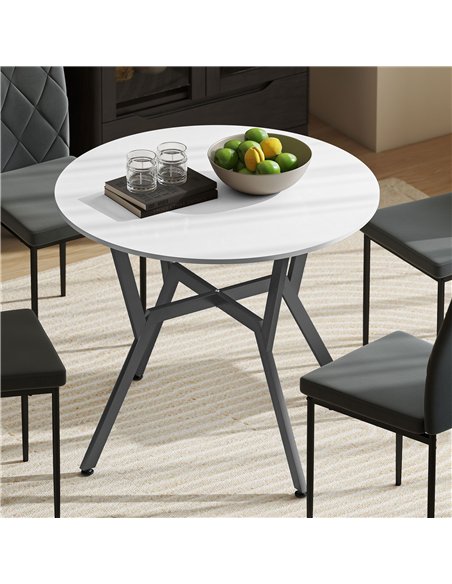 HOMCOM Dining Table, Round Kitchen Table with Black Legs for Living Room, Dining Room 90 x 76 cm, High Gloss White - pic 172375 | FastDaddyshop