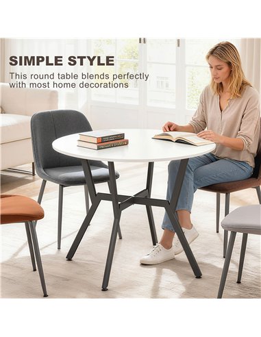 HOMCOM Dining Table, Round Kitchen Table with Black Legs for Living Room, Dining Room 90 x 76 cm, High Gloss White