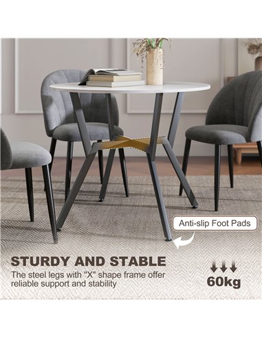 HOMCOM Dining Table, Round Kitchen Table with Black Legs for Living Room, Dining Room 90 x 76 cm, High Gloss White