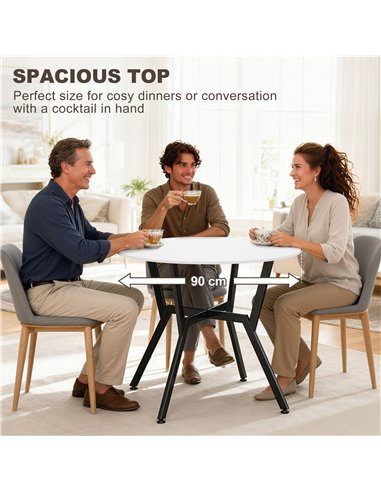 HOMCOM Dining Table, Round Kitchen Table with Black Legs for Living Room, Dining Room 90 x 76 cm, High Gloss White