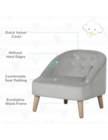 HOMCOM Toddler Chair, 2pcs Kids Sofa Set, Sofa & Ottoman for Bedroom, Playroom, Boys and Girls, 3-5 years old, Grey
