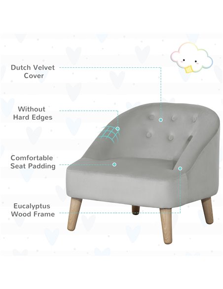 HOMCOM Toddler Chair, 2pcs Kids Sofa Set, Sofa & Ottoman for Bedroom, Playroom, Boys and Girls, 3-5 years old, Grey - pic 17238 | FastDaddyshop