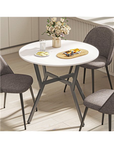 HOMCOM Dining Table, Round Kitchen Table with Black Legs for Living Room, Dining Room 90 x 76 cm, High Gloss White - pic 172381 | FastDaddyshop