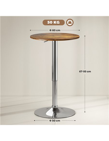HOMCOM Round Bar Table, 360 Degree Swivel Counter Pub Table with Adjustable Height, for Kitchen, Cafe, Rustic Brown - pic 172385 | FastDaddyshop