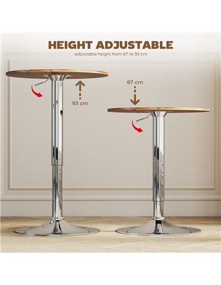 HOMCOM Round Bar Table, 360 Degree Swivel Counter Pub Table with Adjustable Height, for Kitchen, Cafe, Rustic Brown - pic 172386 | FastDaddyshop