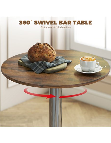 HOMCOM Round Bar Table, 360 Degree Swivel Counter Pub Table with Adjustable Height, for Kitchen, Cafe, Rustic Brown - pic 172387 | FastDaddyshop