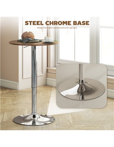 HOMCOM Round Bar Table, 360 Degree Swivel Counter Pub Table with Adjustable Height, for Kitchen, Cafe, Rustic Brown
