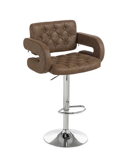 HOMCOM PU Leather Upholstered Swivel Bar Stool, Height Adjustable with Back, Armrest, Footrest, Coffee - pic 172392 | FastDaddyshop