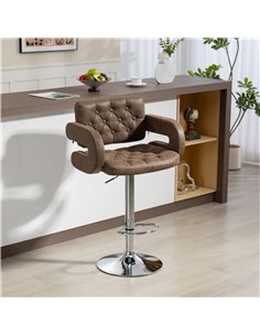 HOMCOM PU Leather Upholstered Swivel Bar Stool, Height Adjustable with Back, Armrest, Footrest, Coffee 2