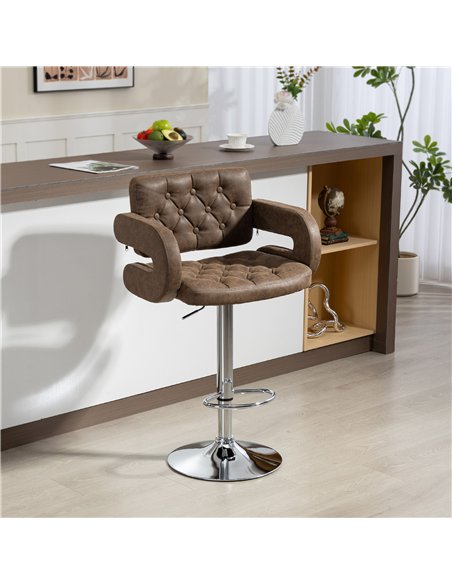 HOMCOM PU Leather Upholstered Swivel Bar Stool, Height Adjustable with Back, Armrest, Footrest, Coffee - pic 172393 | FastDaddyshop