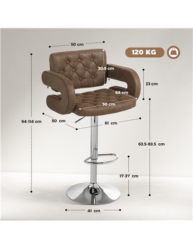 HOMCOM PU Leather Upholstered Swivel Bar Stool, Height Adjustable with Back, Armrest, Footrest, Coffee