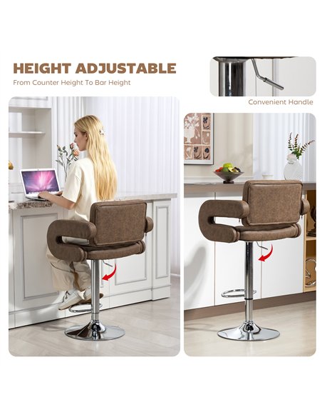 HOMCOM PU Leather Upholstered Swivel Bar Stool, Height Adjustable with Back, Armrest, Footrest, Coffee - pic 172395 | FastDaddyshop