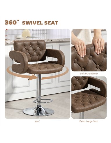 HOMCOM PU Leather Upholstered Swivel Bar Stool, Height Adjustable with Back, Armrest, Footrest, Coffee