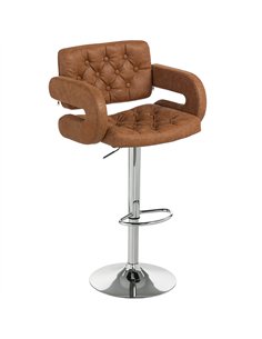 HOMCOM PU Leather Upholstered Swivel Bar Stool, Height Adjustable with Back, Armrest, Footrest, Brown