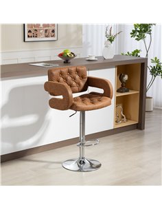 HOMCOM PU Leather Upholstered Swivel Bar Stool, Height Adjustable with Back, Armrest, Footrest, Brown 2