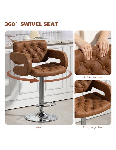 HOMCOM PU Leather Upholstered Swivel Bar Stool, Height Adjustable with Back, Armrest, Footrest, Brown - pic 172405 | FastDaddyshop