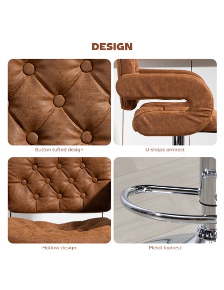HOMCOM PU Leather Upholstered Swivel Bar Stool, Height Adjustable with Back, Armrest, Footrest, Brown - pic 172407 | FastDaddyshop