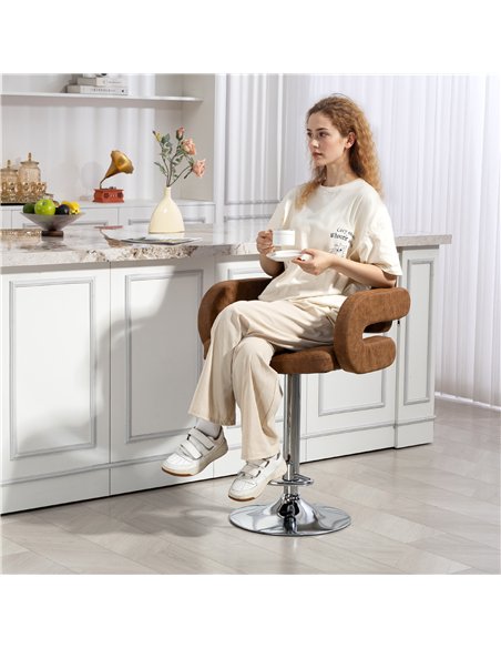 HOMCOM PU Leather Upholstered Swivel Bar Stool, Height Adjustable with Back, Armrest, Footrest, Brown - pic 172408 | FastDaddyshop