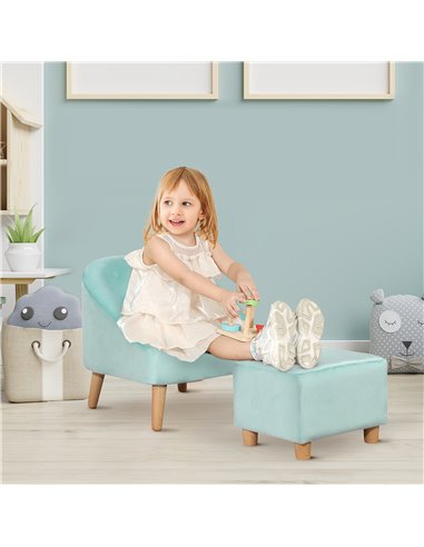 Homcom Kids Two-Piece Chair and Ottoman Set, Light Blue