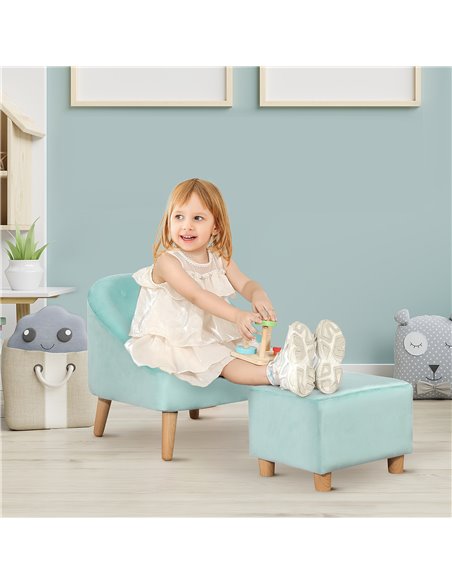 Homcom Kids Two-Piece Chair and Ottoman Set, Light Blue - pic 17241 | FastDaddyshop