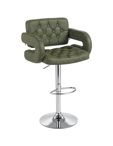 HOMCOM PU Leather Upholstered Swivel Bar Stool, Height Adjustable with Back, Armrest, Footrest, Green - pic 172410 | FastDaddyshop