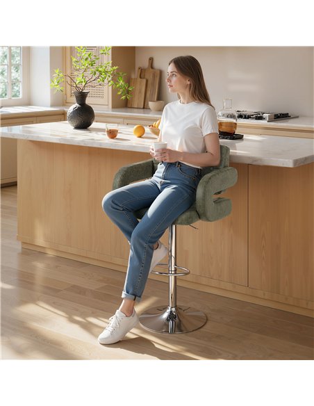 HOMCOM PU Leather Upholstered Swivel Bar Stool, Height Adjustable with Back, Armrest, Footrest, Green - pic 172411 | FastDaddyshop