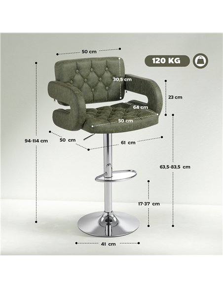 HOMCOM PU Leather Upholstered Swivel Bar Stool, Height Adjustable with Back, Armrest, Footrest, Green - pic 172412 | FastDaddyshop