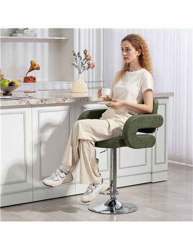 HOMCOM PU Leather Upholstered Swivel Bar Stool, Height Adjustable with Back, Armrest, Footrest, Green