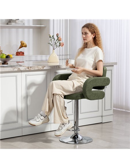 HOMCOM PU Leather Upholstered Swivel Bar Stool, Height Adjustable with Back, Armrest, Footrest, Green - pic 172417 | FastDaddyshop