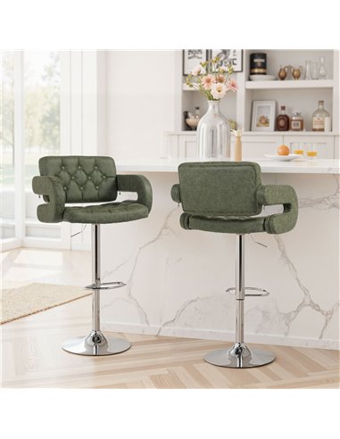 HOMCOM PU Leather Upholstered Swivel Bar Stool, Height Adjustable with Back, Armrest, Footrest, Green