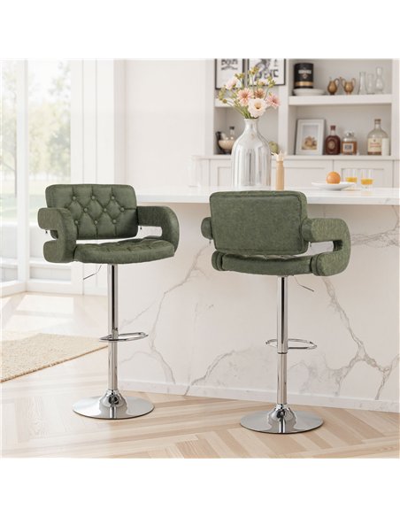 HOMCOM PU Leather Upholstered Swivel Bar Stool, Height Adjustable with Back, Armrest, Footrest, Green - pic 172418 | FastDaddyshop