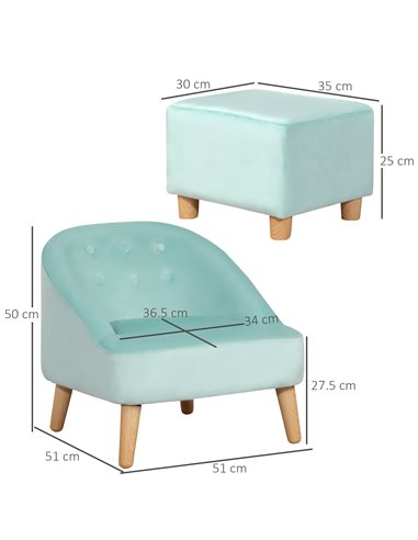 Homcom Kids Two-Piece Chair and Ottoman Set, Light Blue