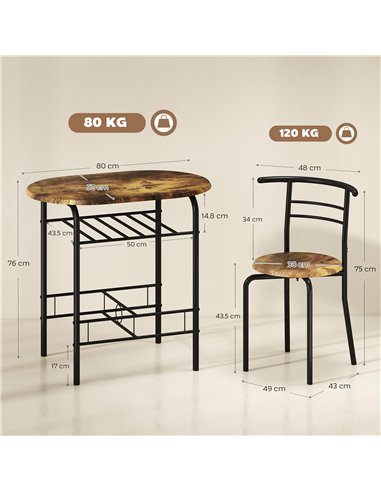HOMCOM Three-Piece Compact Dining Set - Rustic Brown