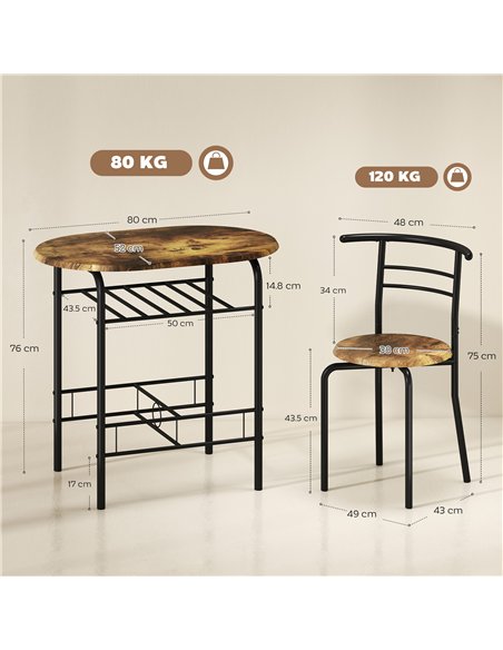 HOMCOM Three-Piece Compact Dining Set - Rustic Brown - pic 172421 | FastDaddyshop