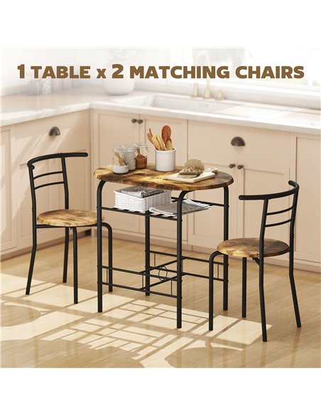 HOMCOM Three-Piece Compact Dining Set - Rustic Brown - pic 172422 | FastDaddyshop