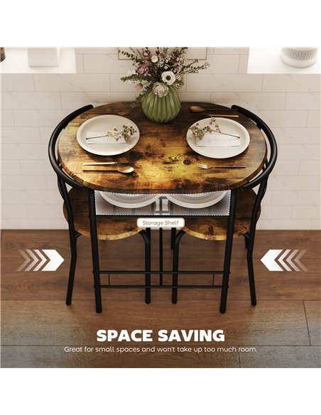 HOMCOM Three-Piece Compact Dining Set - Rustic Brown - pic 172423 | FastDaddyshop