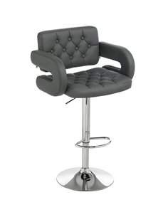 HOMCOM PU Leather Upholstered Swivel Bar Stool, Height Adjustable with Back, Armrest, Footrest, Grey
