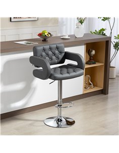 HOMCOM PU Leather Upholstered Swivel Bar Stool, Height Adjustable with Back, Armrest, Footrest, Grey 2