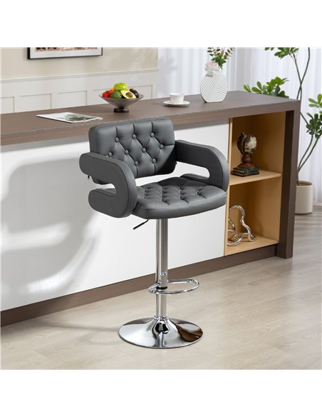 HOMCOM PU Leather Upholstered Swivel Bar Stool, Height Adjustable with Back, Armrest, Footrest, Grey - pic 172429 | FastDaddyshop