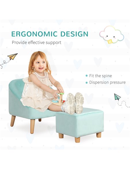 Homcom Kids Two-Piece Chair and Ottoman Set, Light Blue - pic 17243 | FastDaddyshop