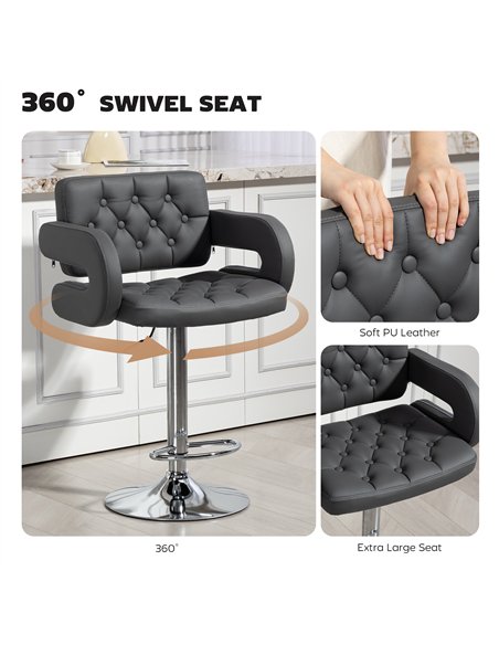 HOMCOM PU Leather Upholstered Swivel Bar Stool, Height Adjustable with Back, Armrest, Footrest, Grey - pic 172432 | FastDaddyshop