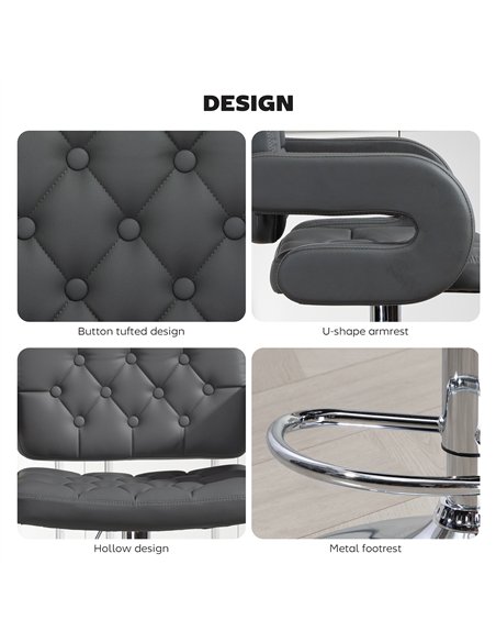 HOMCOM PU Leather Upholstered Swivel Bar Stool, Height Adjustable with Back, Armrest, Footrest, Grey - pic 172434 | FastDaddyshop