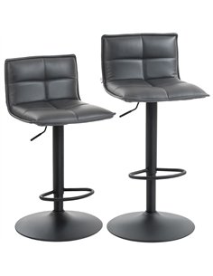 HOMCOM Set of Two Modern Faux Leather Bar Stools - Dark Grey