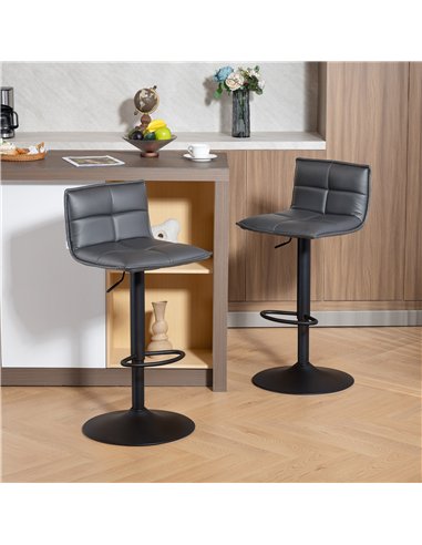 HOMCOM Set of Two Modern Faux Leather Bar Stools - Dark Grey