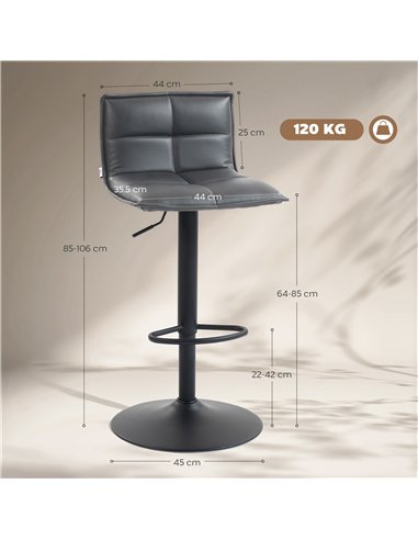 HOMCOM Set of Two Modern Faux Leather Bar Stools - Dark Grey