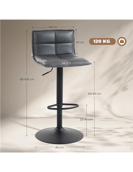HOMCOM Set of Two Modern Faux Leather Bar Stools - Dark Grey - pic 172439 | FastDaddyshop