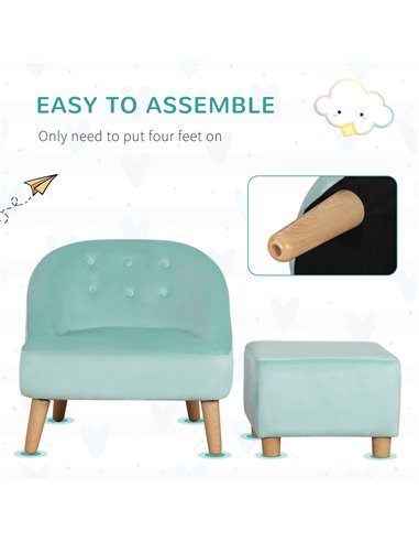 Homcom Kids Two-Piece Chair and Ottoman Set, Light Blue